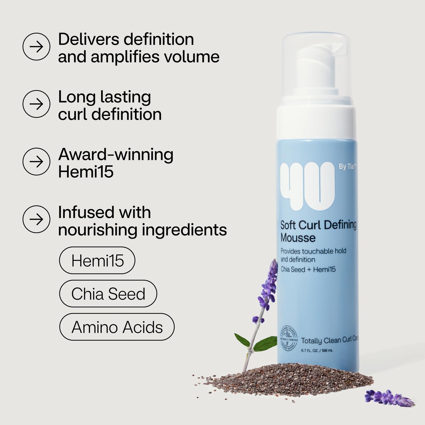 4U by Tia Soft Curl Defining Mousse - 3A-4C Hair Foam Formulated with Chia Seed and Hemi15 to deliver soft, frizz-free, volumized curls with all-day