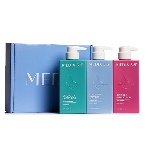 MEDIX Smooth & Firm 3PC Skin Care Set | Glycolic Acid Exfoliating Body Wash Gel + Firming Collagen Cream + Retinol Body Lotion Moisturizer Gift Box |
