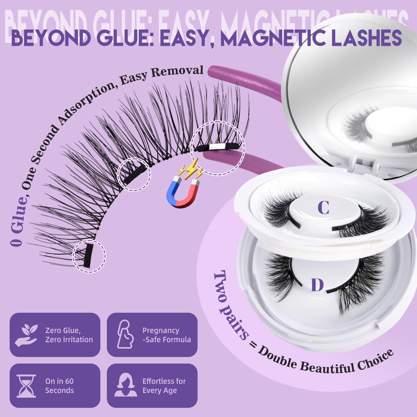 B&Q Magnetic Eyelashes with Applicator 2 Pair Natural Look Magnetic Lashes Beauty and Personal Care B&Qaugen