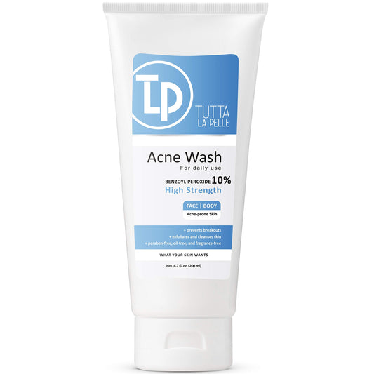 Tutta La Pelle Benzoyl Peroxide Body Wash 10% - Acne Face Wash & Acne Body Wash - Butt Acne Treatment & Back Acne Treatment - Highest Grade Medical