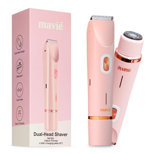MAVIÉ Dual Head Bikini Trimmer for Women, Electric Razor for Face & Body, Painless Hair Removal Tool, Precision & Body Shaving Heads, Cordless Beauty and Personal Care MAVIÉ