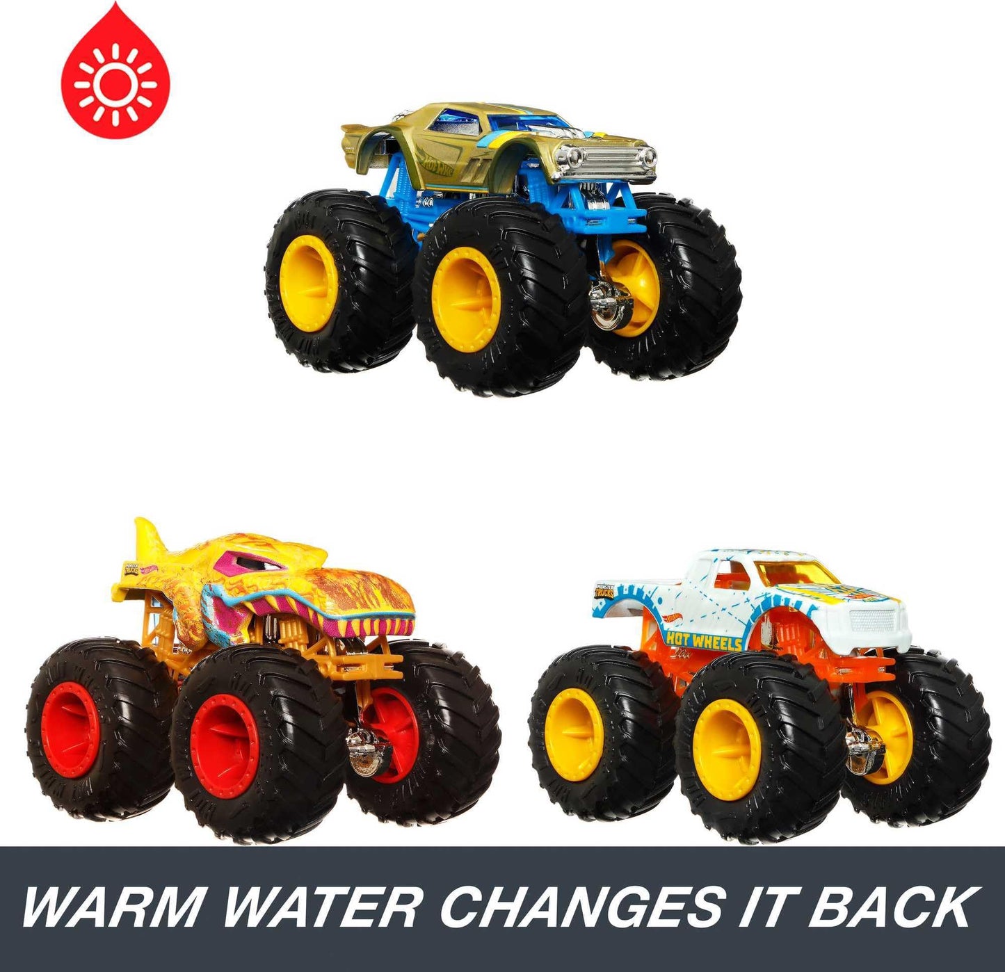 Hot Wheels Monster Trucks 1:64 Color Shifters, 3-Pack of Toy Trucks That Change Decos in Ice Cold Water & Change Back in Warm Water, Toy for Kids…