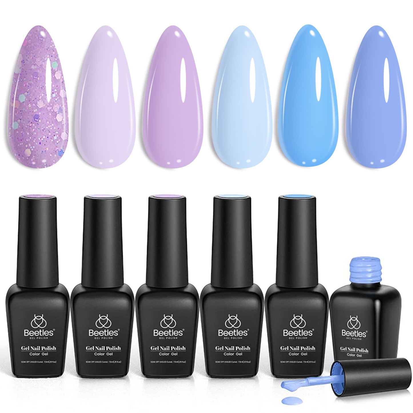 Beetles Gel Nail Polish Set - 6 Colors Purple Baby Blue Light Color Nail Kit Collection Soak Off UV LED Gel Manicure DIY Periwinkle Nail Polish Salon Beauty and Personal Care beetles Gel Polish Default Title