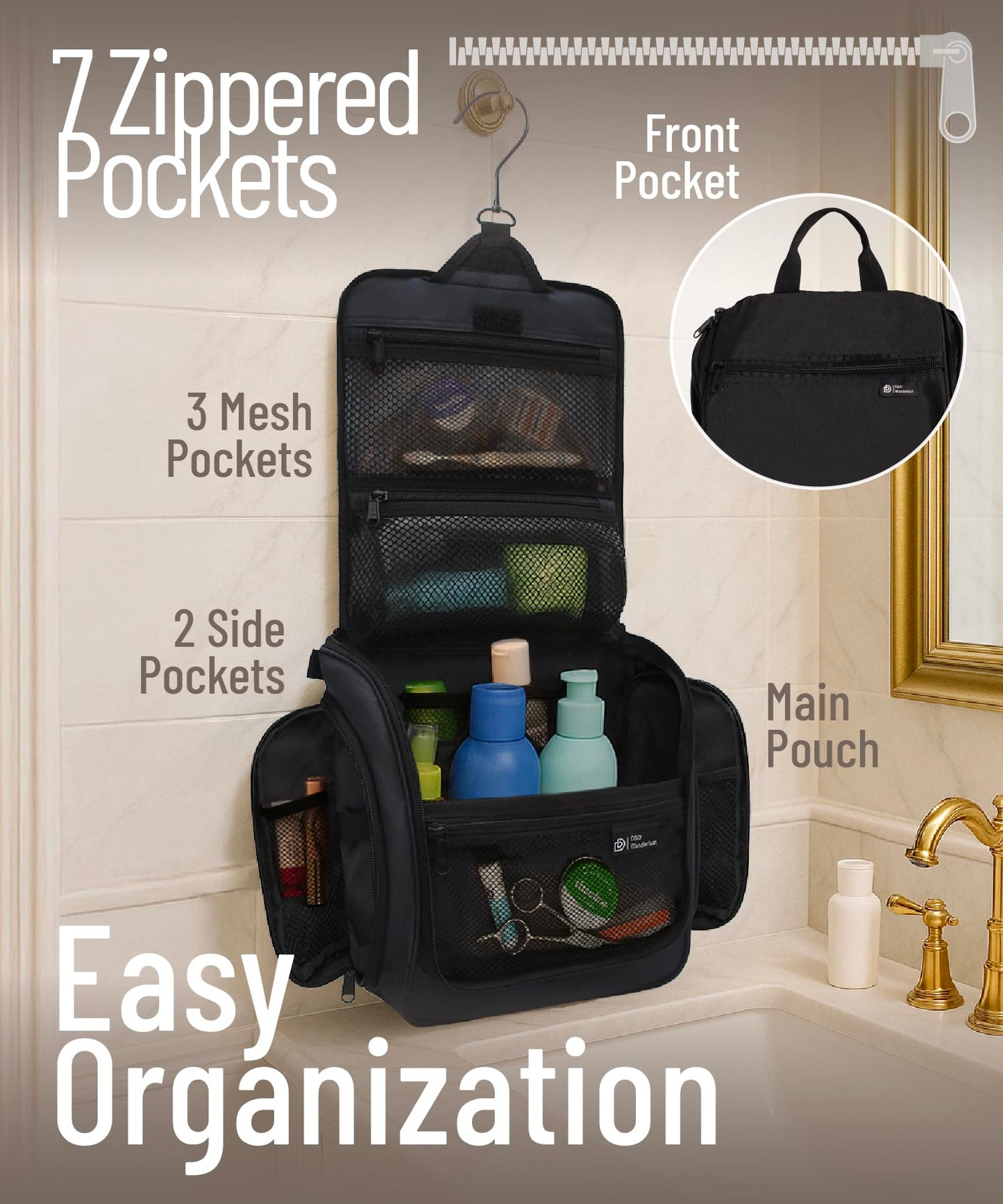 DD D&D Wanderlust D&D Hanging Travel Toiletry Bag for Men and Women - Cosmetics, Makeup and Toiletries Organizer Kit with 10 Compartments, YKK Beauty and Personal Care DD D&D Wanderlust