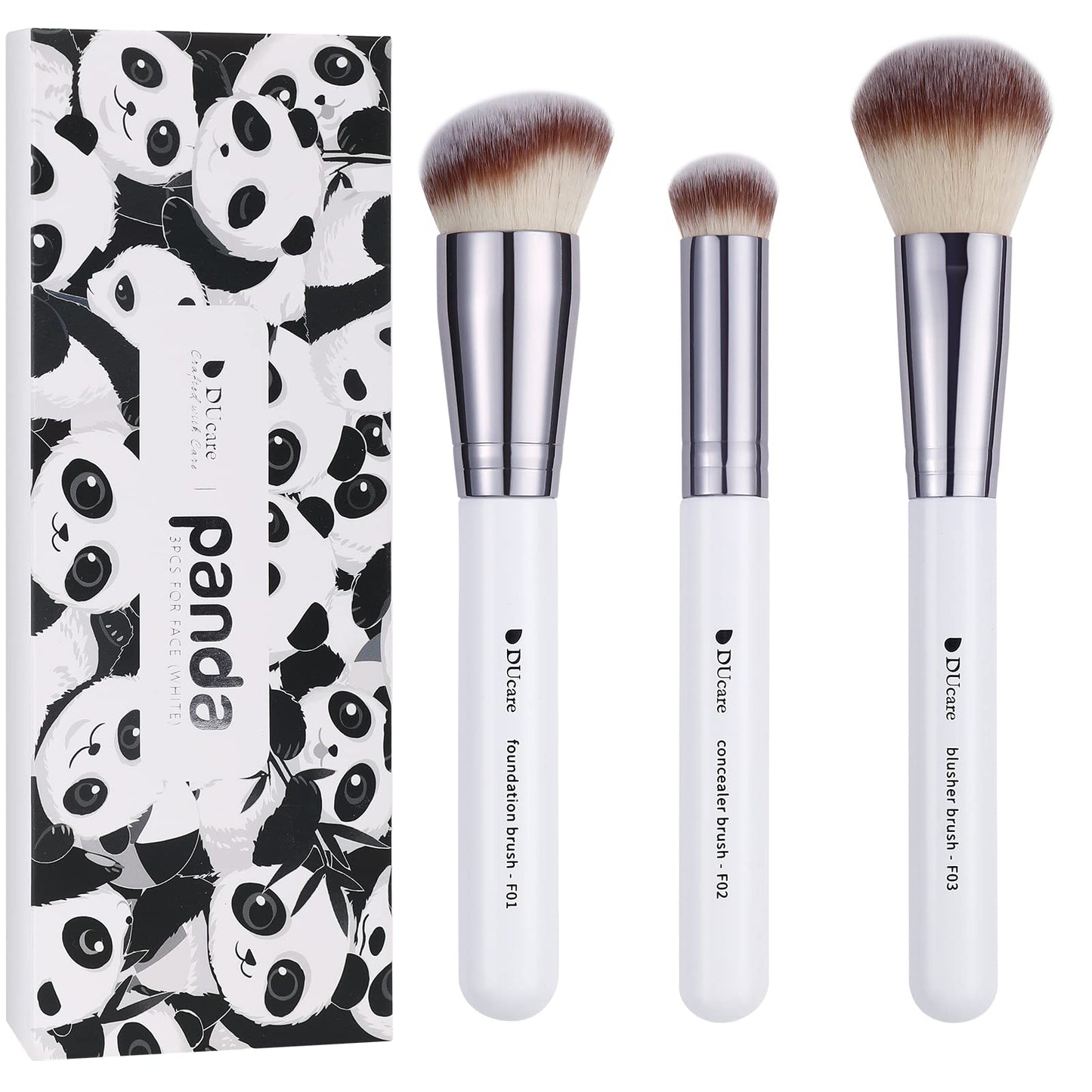 DUcare Makeup Brushes 3Pcs Foundation Contour Bronzer Brush,Concealer Brush,Blusher Powder Brush, Face Kabuki Travel Buffing Stippling Liquid Blending