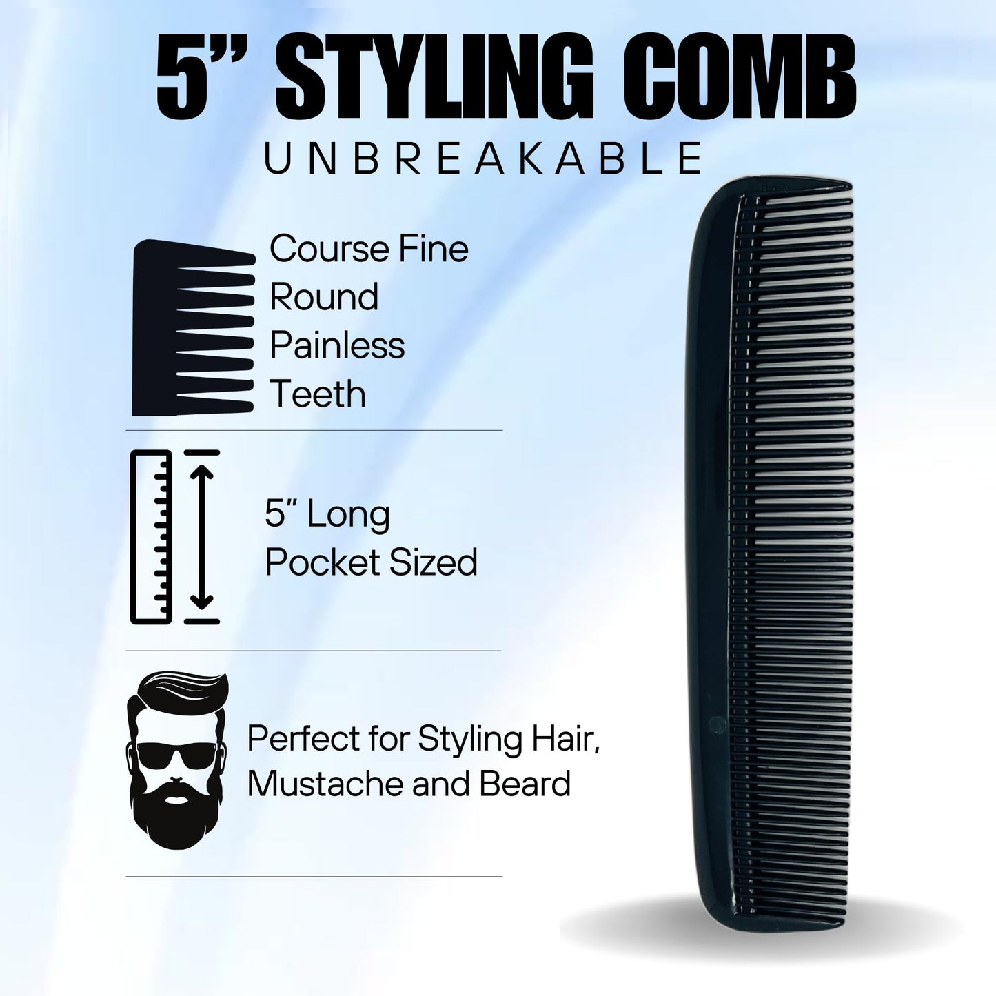 Sandalwood Mustache Wax Kit - Classic Scented Wax with Extra Strong Hold, 5.5" Folding Comb & 5" Fine/Coarse Travel Comb