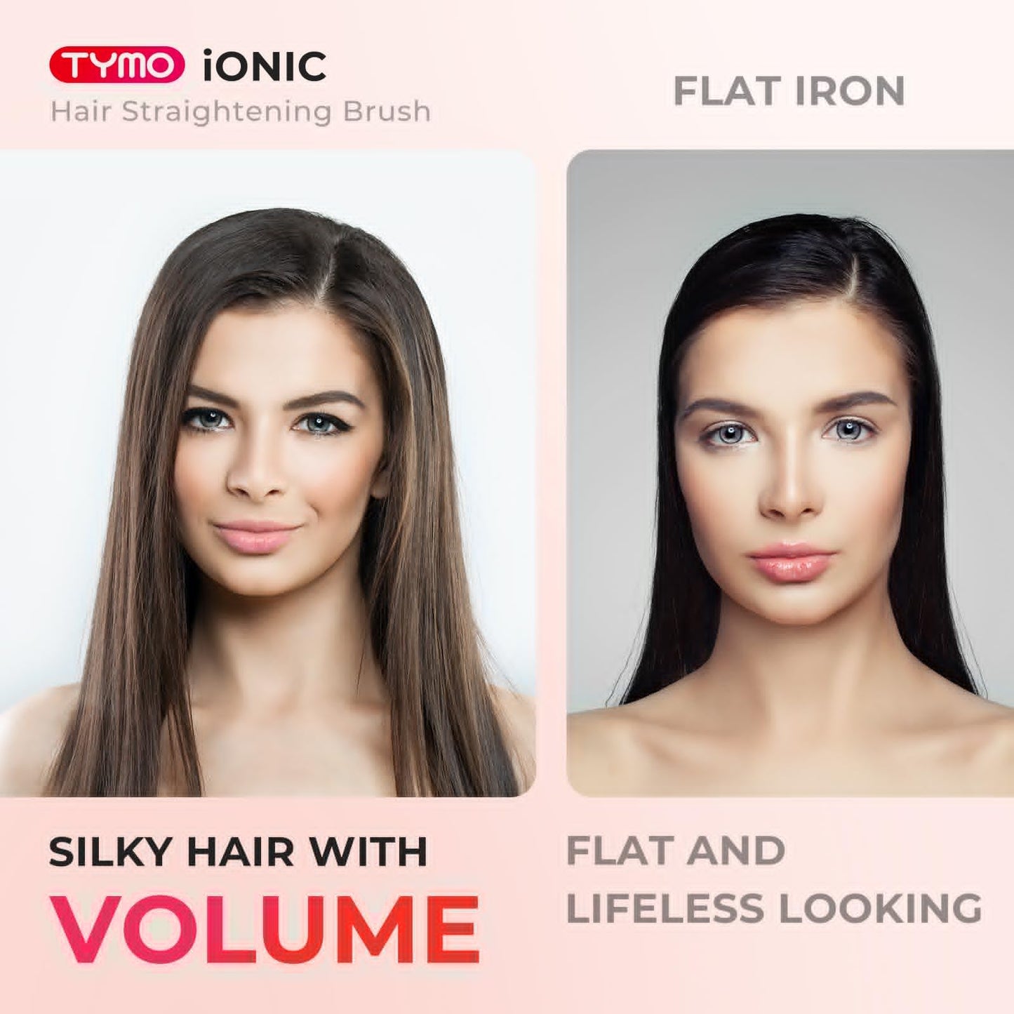 TYMO Ionic Hair Straightener Brush - Straightening Comb with 10M Negative Ions, 25s Heat-up, 16 Temps, Dual Voltage, LED Display | Ceramic Hot Comb