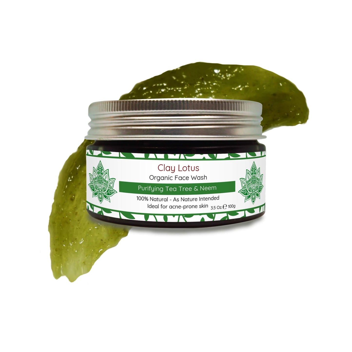 Clay Lotus Organic Face Wash - Acne-Prone, Oily Skin Cleanser with Tea Tree Oil & Neem. All-Natural Ingredients for Blemishes, Redness & Blackheads