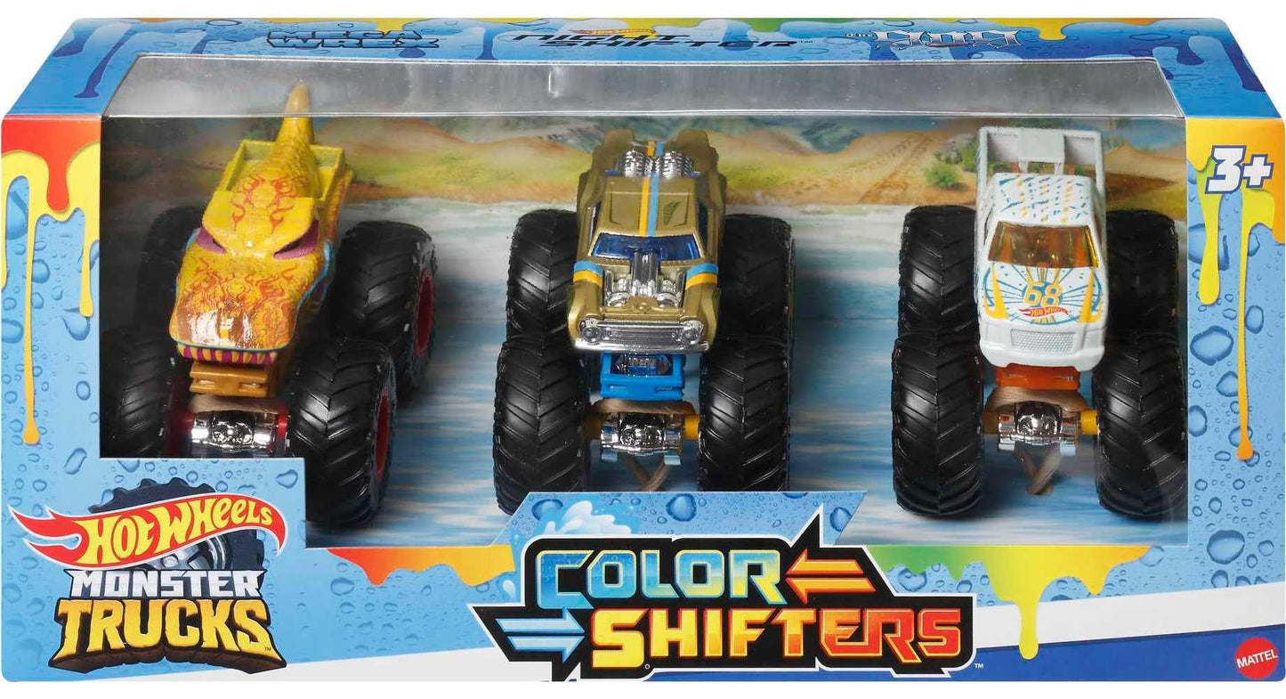 Hot Wheels Monster Trucks 1:64 Color Shifters, 3-Pack of Toy Trucks That Change Decos in Ice Cold Water & Change Back in Warm Water, Toy for Kids…