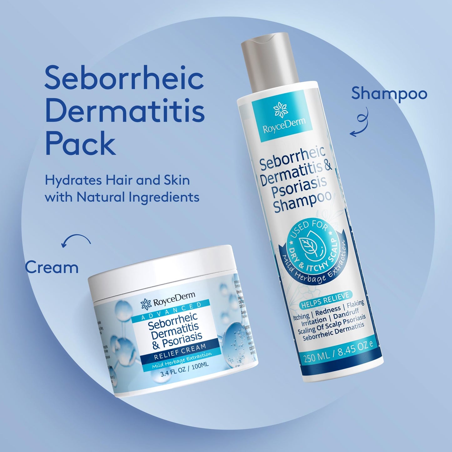Roycederm Seborrheic Dermatitis & Psoriasis Scalp Treatment Kit - Shampoo + Cream for Dry Itchy Scalp, Dandruff, Scalp Relief Soothing Care System