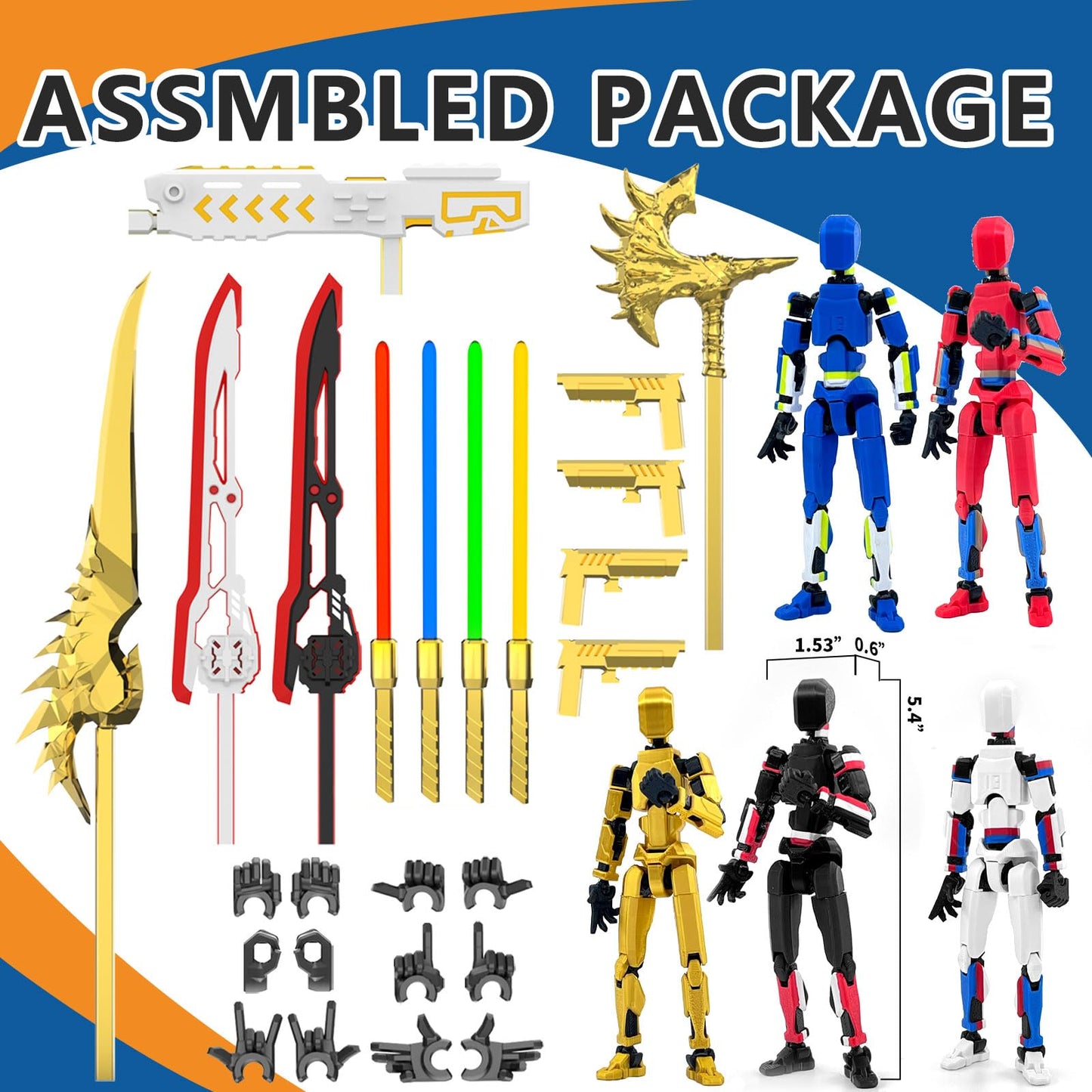 Falandi 5-Pack T13 Action Figures – Pre-Assembled Multi-Colored Titan 13 Set with Laser Sabers, 3D Printed Lucky Robo Dummy & Nova Figures