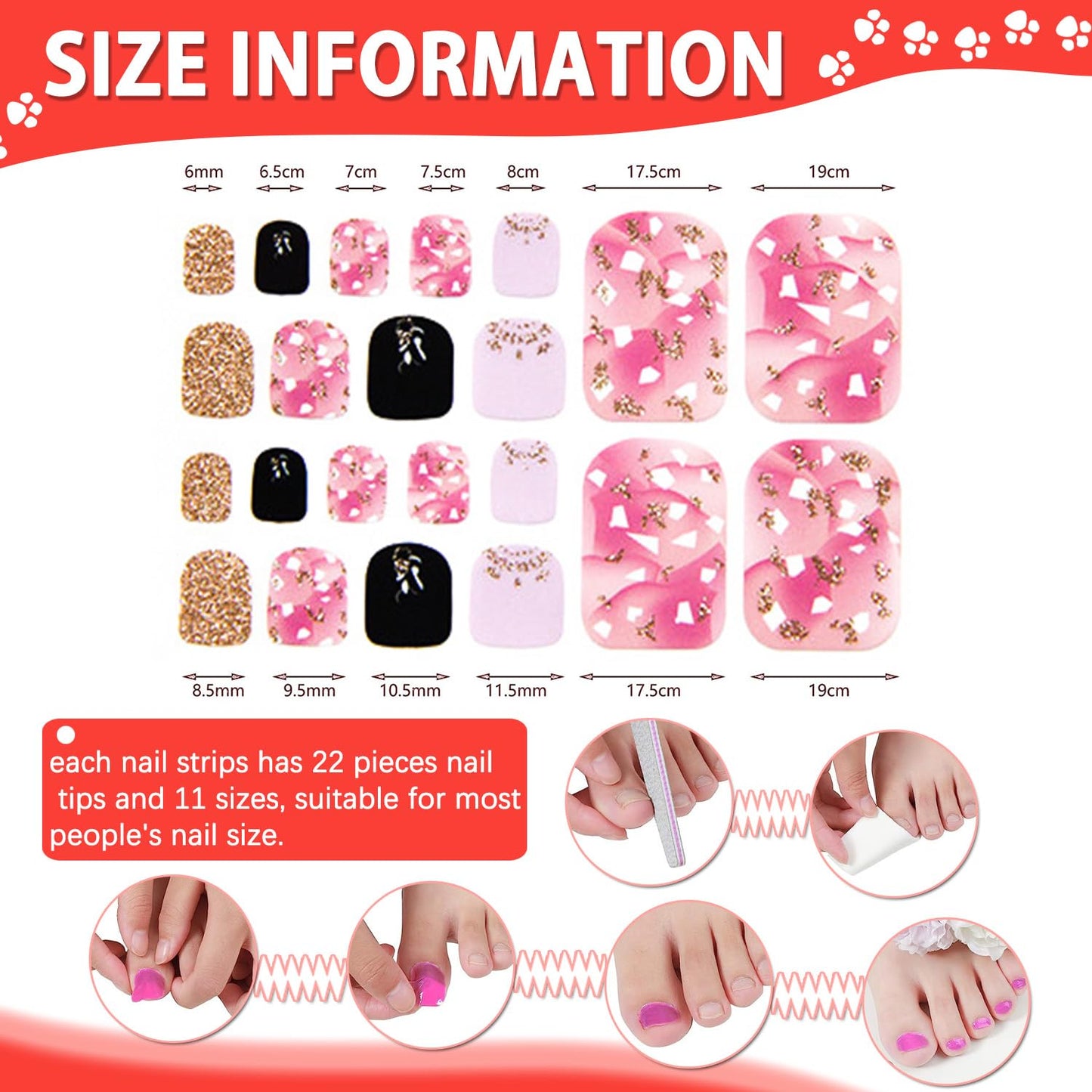 DANNEASY 20 Sheets Toe Nail Stickers Full Nail Wraps Self Adhesive Toenail Polish Strips Toes Nail Stickers Toenail Stickers Polish Manicure Sticker