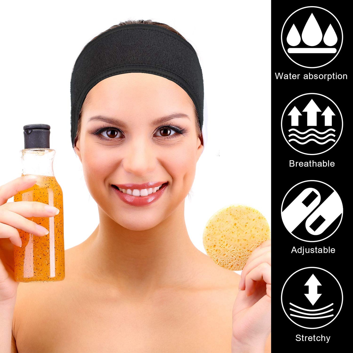 Whaline 3Pcs Spa Facial Headband Make Up Wrap Head Terry Cloth Headband Adjustable Washable Towel for Shower Makeup Face Washing Skincare Facial