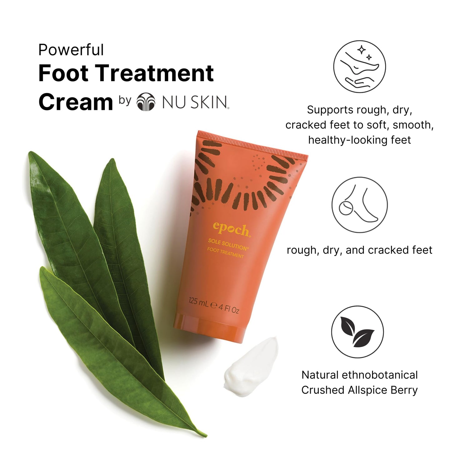 Nu Skin Epoch Sole Solution Foot Cream 4oz – Urea Formula Repairs Dry, Cracked Heels & Feet, Moisturizing Lotion for Smooth, Healthy Skin