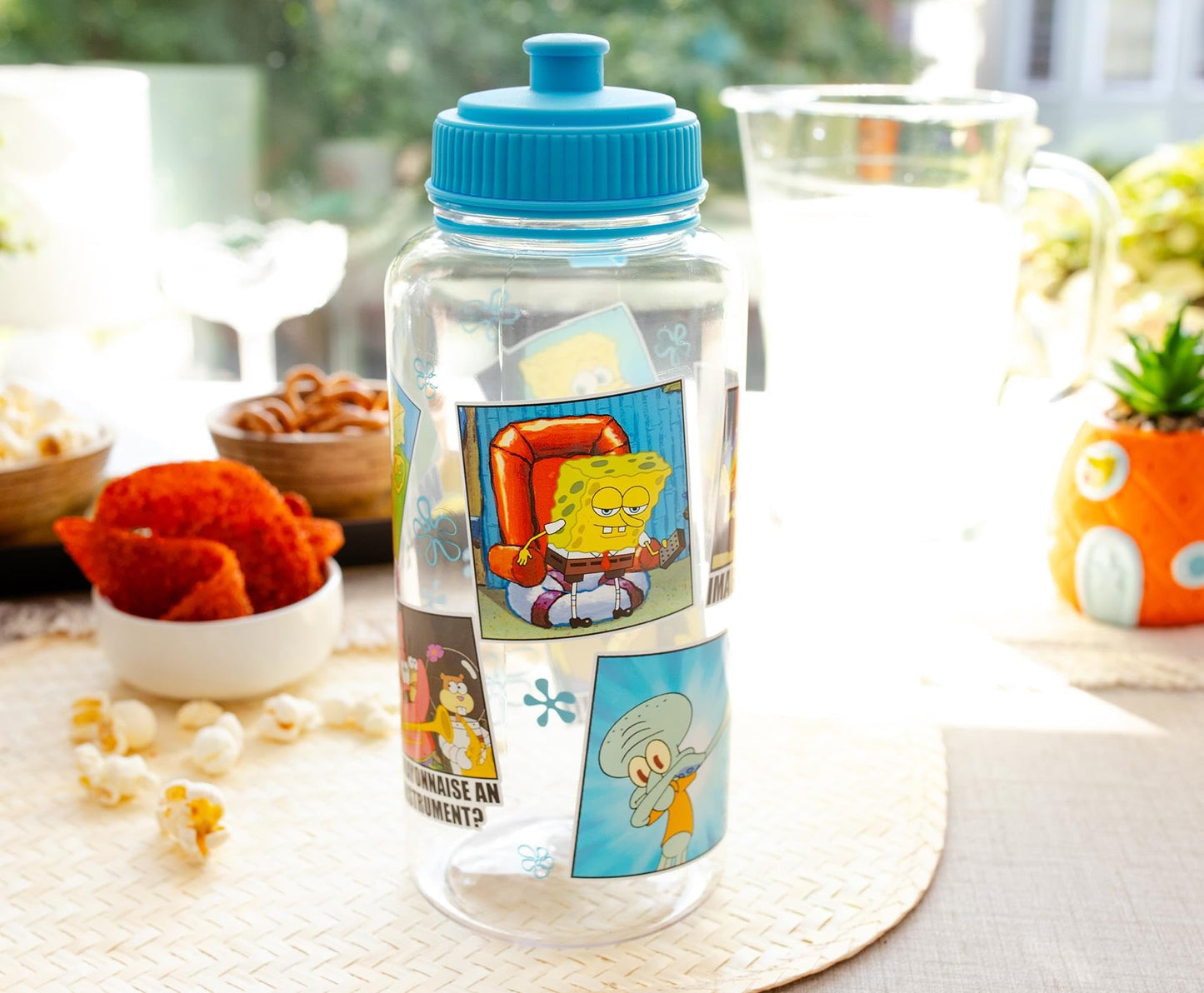 Silver Buffalo Nickelodeon SpongeBob SquarePants Memes Plastic Water Bottle With Leak-Resistant Sports Cap Lid | Holds 34 Ounces