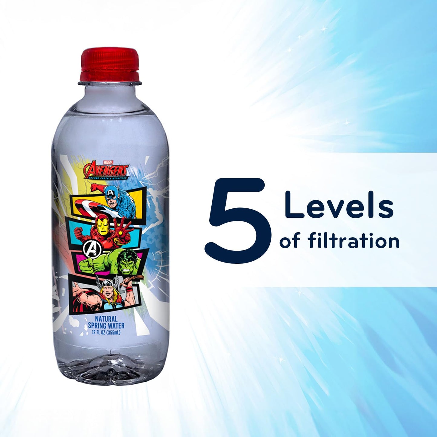 PULSE Marvel Avengers Natural Spring Water - Disney Bottles - Filtered Spring Water - BPA-Free Recyclable Bottles - 12 Pack