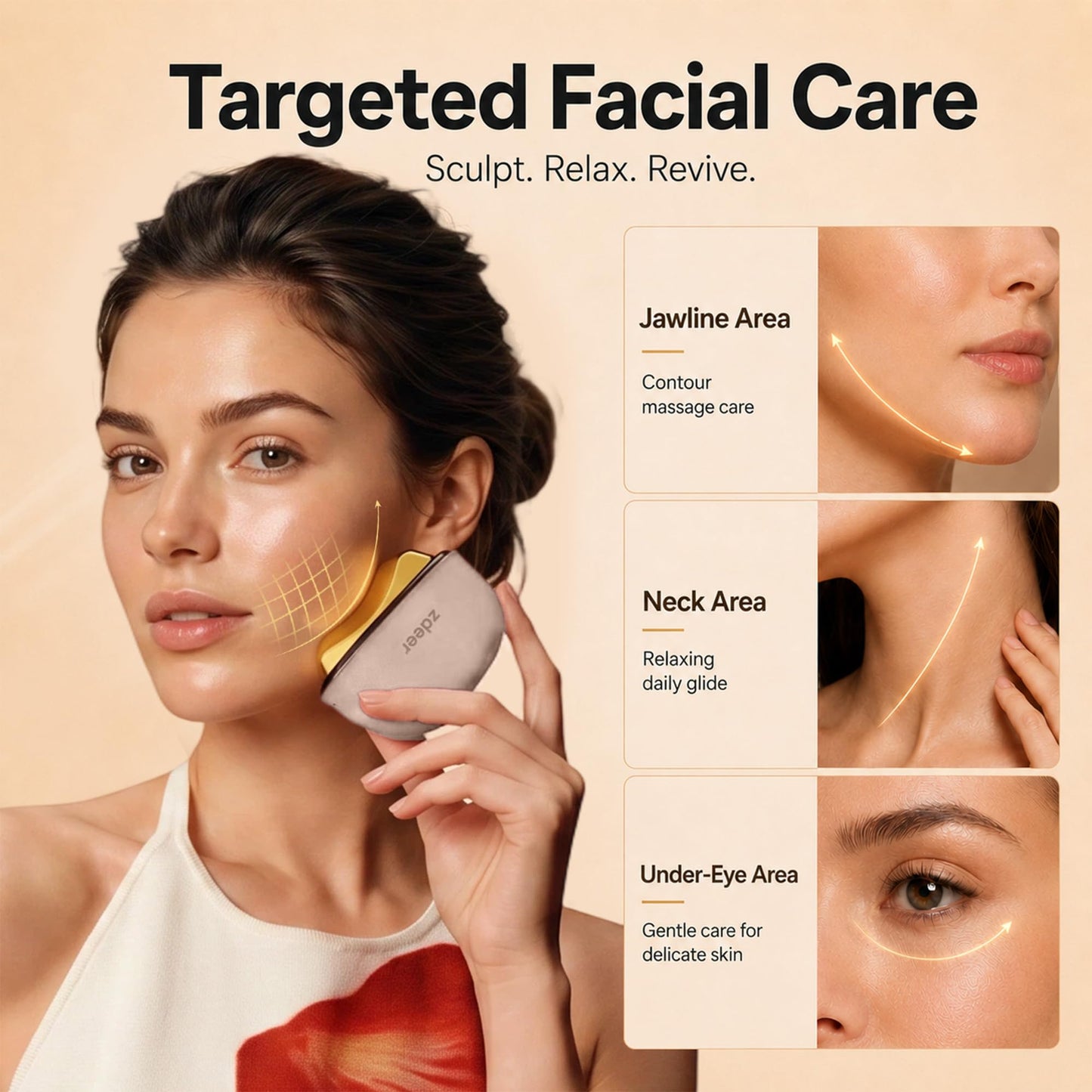 ZDEER GS5 Brass Electric Heated Gua Sha Facial Sculpting Tool with Vibration, Women's Facial Massager, LED Red Light Therapy for Neck & Face, Skin Beauty and Personal Care ZDEER