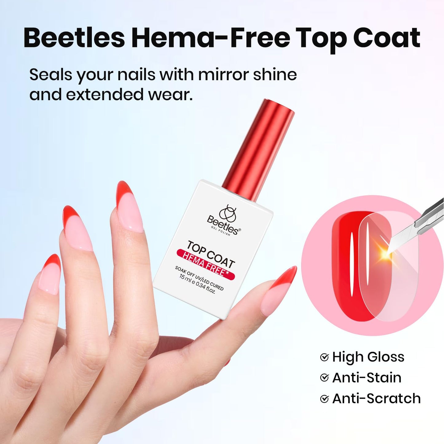 Beetles Gel Top Coat 15ml - HEMA-Free High Gloss for Gel Nail Polish Shine UV/LED Curable Long Lasting for Beginner Home DIY & Salon Nail Art Beauty and Personal Care beetles Gel Polish