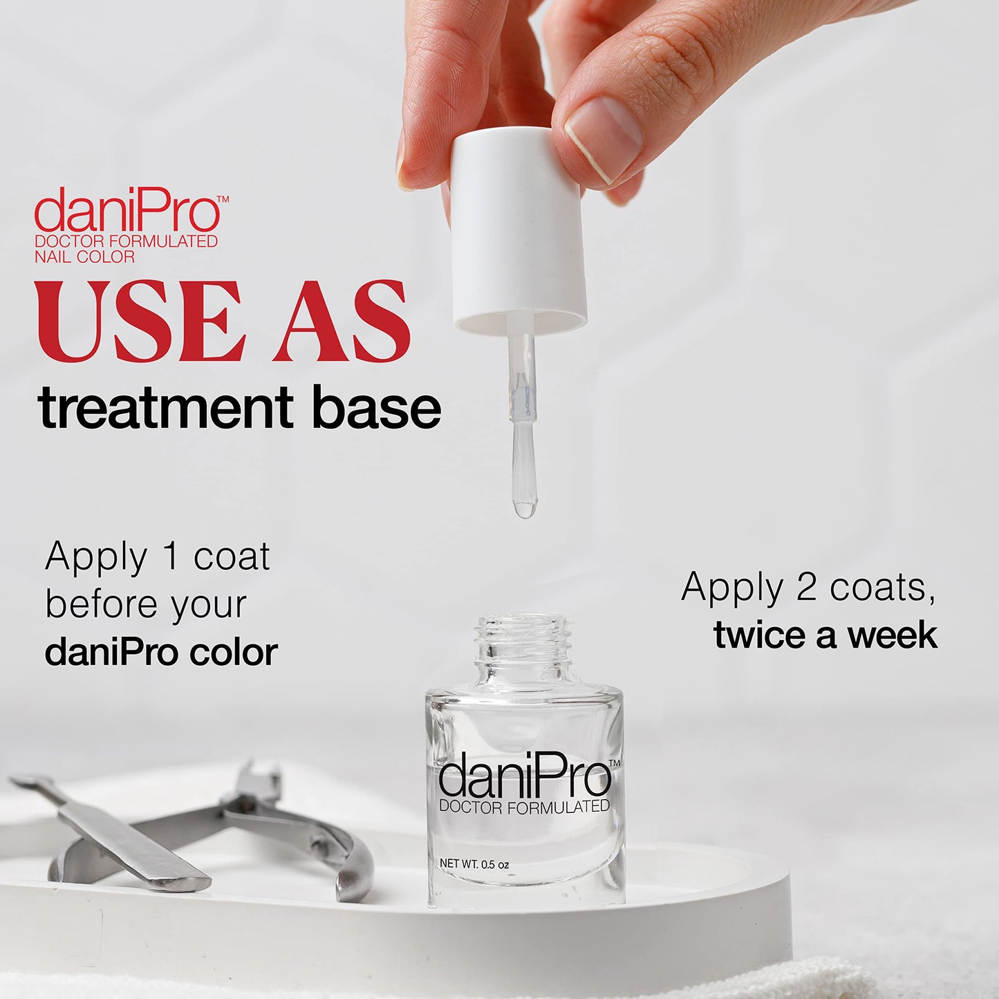 daniPro Doctor-Formulated Clear Base Coat Nail Polish, 0.5 oz - Base Coat Nail Polish with Undecylenic Acid, Vitamins & Biotin - Nail Base Coat