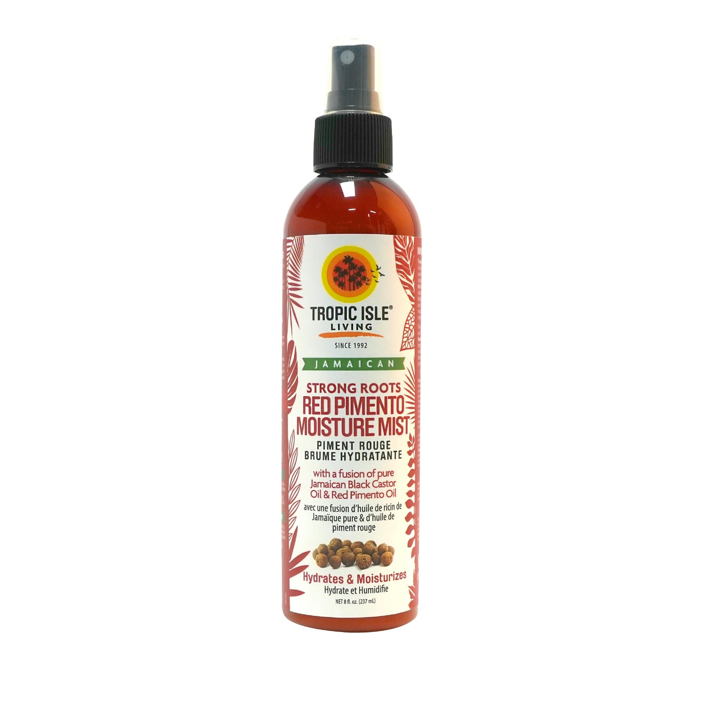 Tropic Isle Living Strong Roots Red Pimento Moisture Mist 8oz | Jamaican Black Castor Oil Promotes Hair Growth, Detangles, Reduces Frizz, Adds Shine