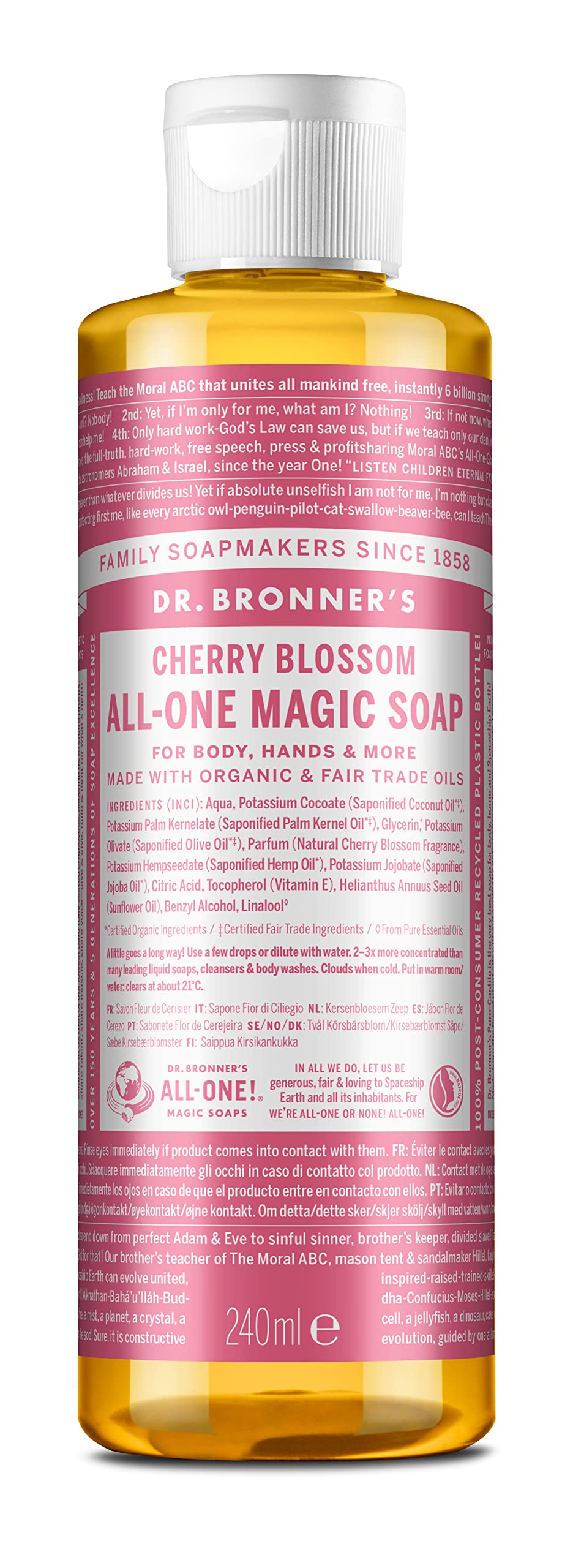 Dr. Bronners Cherry Blossom Pure-Castile Liquid Soap, 240 ML Beauty & Personal Care Dr. Bronner's