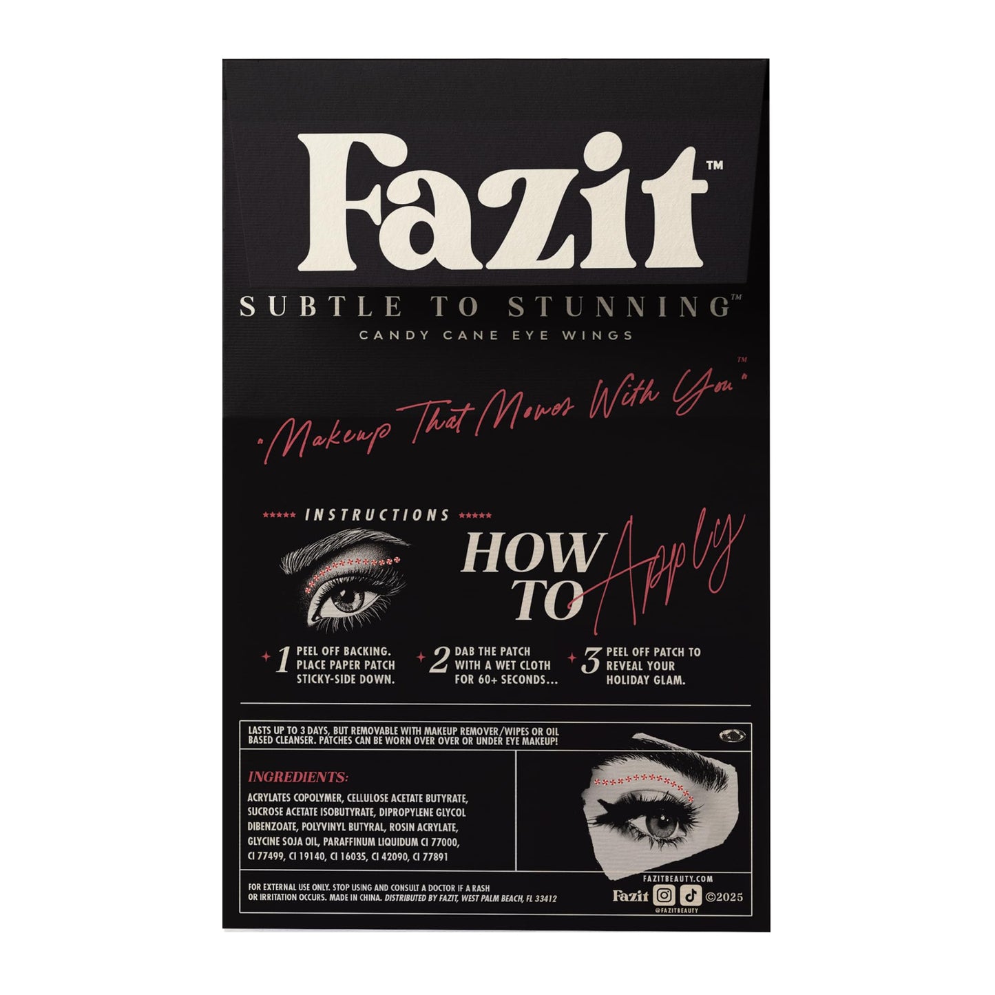 Fazit Makeup Patches - Candy Cane Eye Wings - Glow Up Make-Up Patches - Cute Glitter Makeup Accessories For Women - Cosmetic Glitter For Face