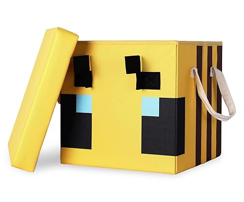 Minecraft Bee 15-Inch Storage Bin Chest with Lid | Foldable Fabric Basket Container, Cube Organizer with Handles, Cubby Closet Organizer | Video Game…