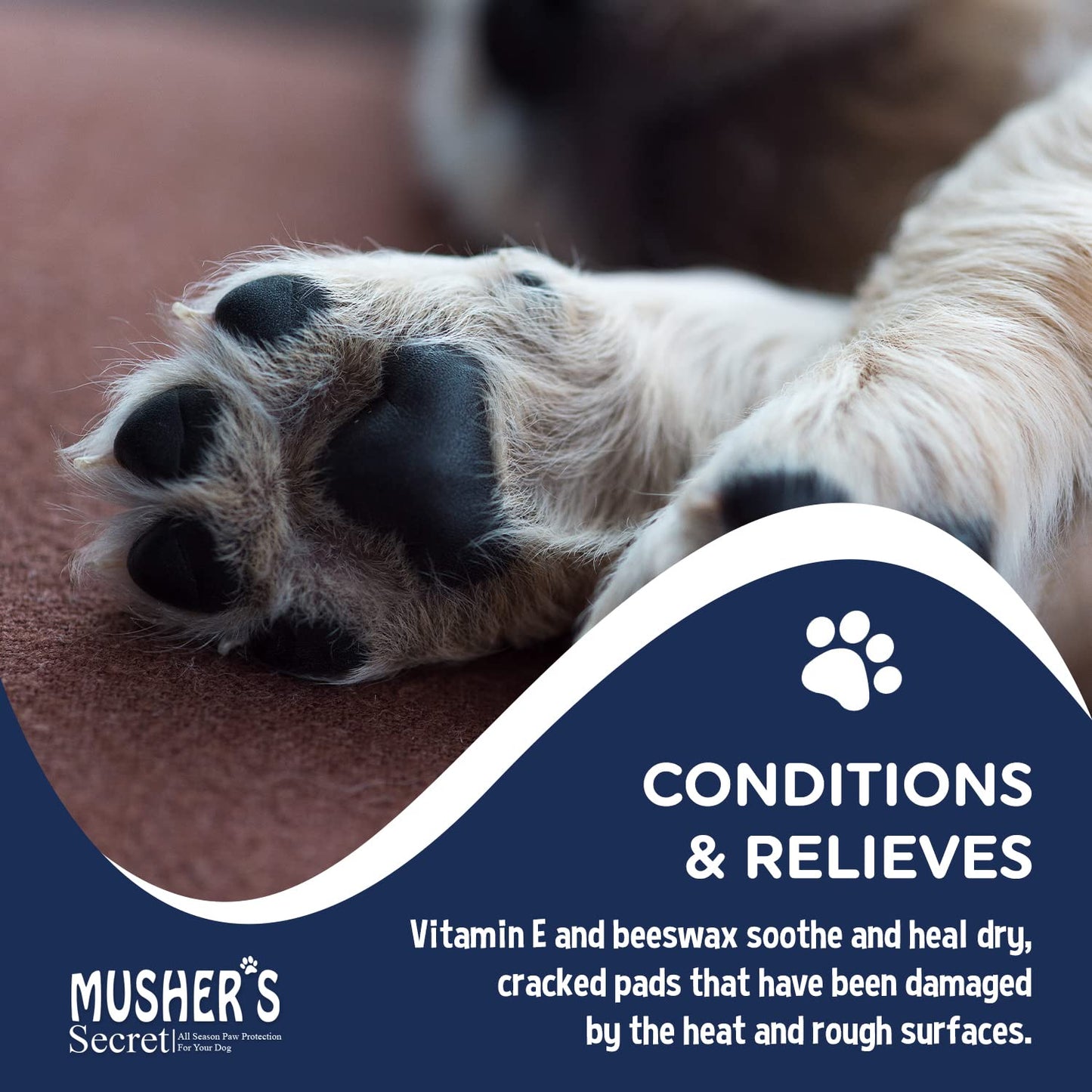 Musher's Secret Dog Paw Wax 60g – All-Natural Moisturizing Balm with Vitamin E, Protects & Heals Dry, Cracked Paws