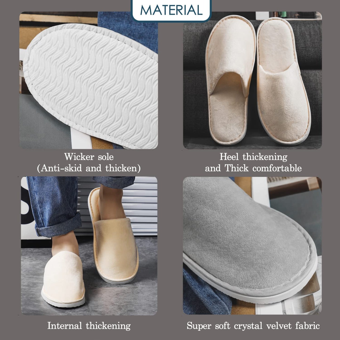 6 Pairs Spa Slippers, Non Slip Disposable Slippers For Guest Washable Beauty and Personal Care OSTADARRA