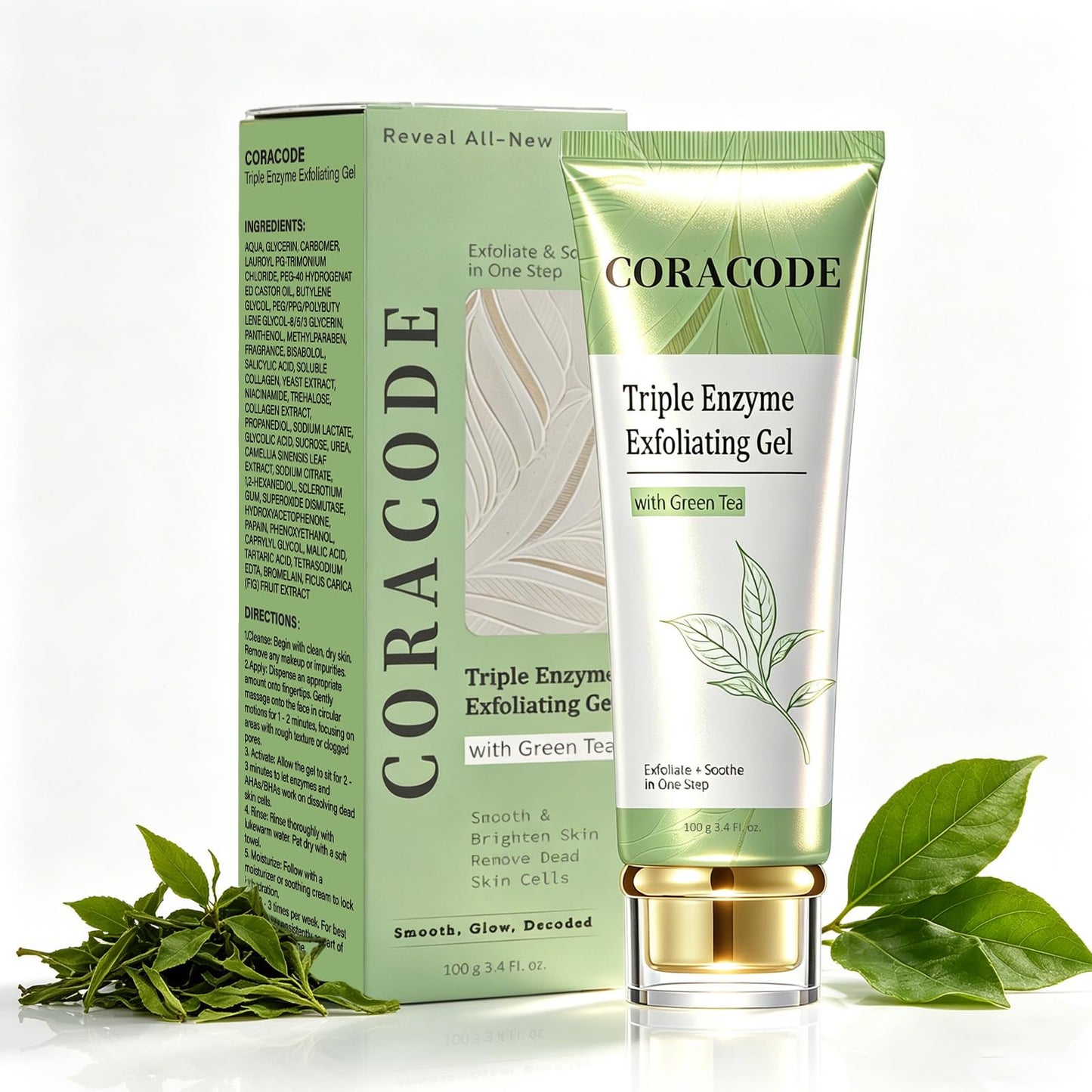 Triple Enzyme Green Tea Exfoliating Aqua Peel Gel, Deep Pore Face Exfoliant, Gentle Facial Exfoliator, Dead Skin Remover, Natural Cellulose Beauty and Personal Care CORACODE Default Title