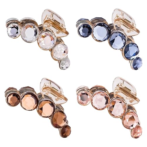 Lawie 4 Pack Clear Gold Blue Brown Crystal Gems Glitter Sparkly Fancy Plastic Octopus Hair Claw Clips Bling Jeweled Jaw Barrettes Hair Grips Clamps