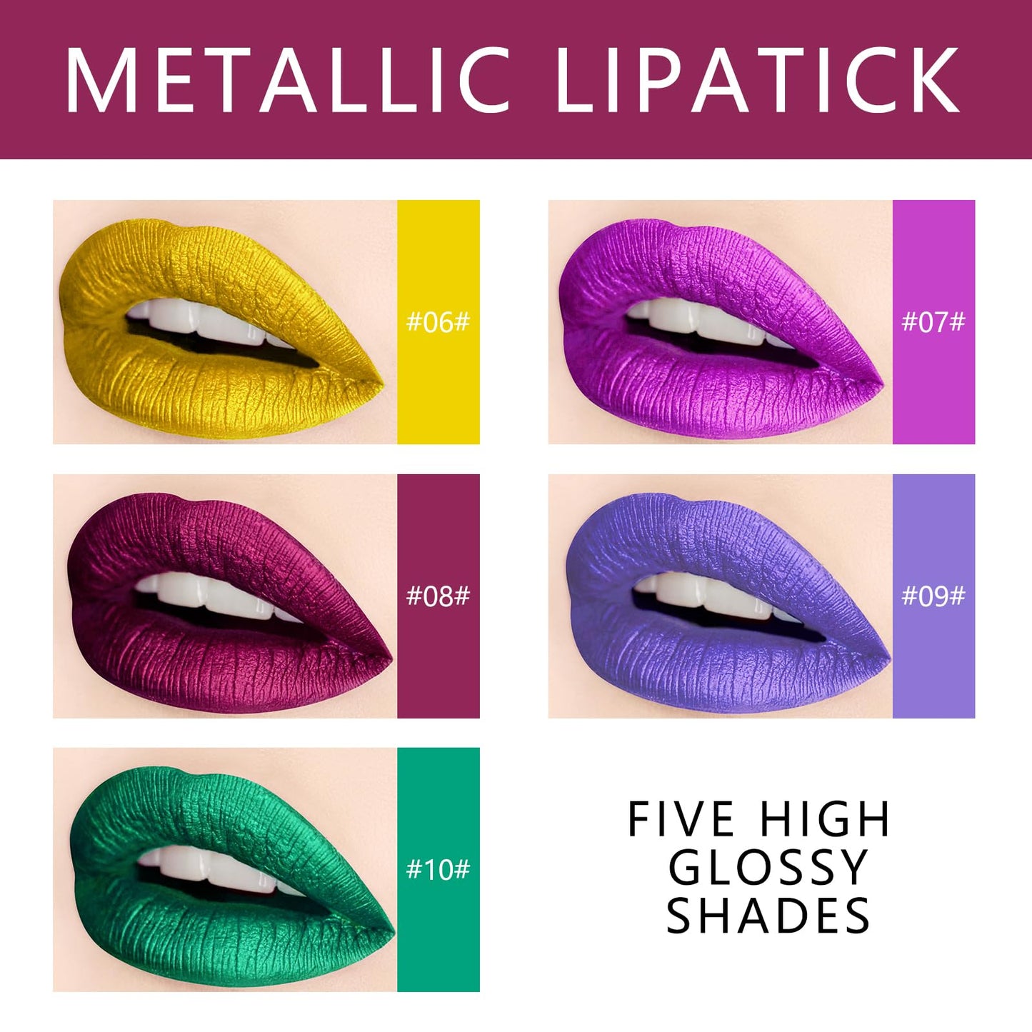 KYDA 10 Colors Lipstick Set, 5 Matte Velvet & 5 Shimmer Metallic Lips Color, Non-Stick Cup Long Wear Lip Glaze, High Pigmented Lipstick Cosmetic Gift