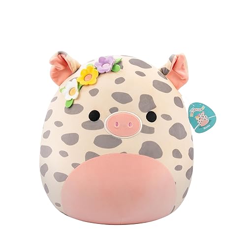 Squishmallows Original 16in Rosie The Spotted Pig with Flower Pin - Official Jazwares Plush (Large)