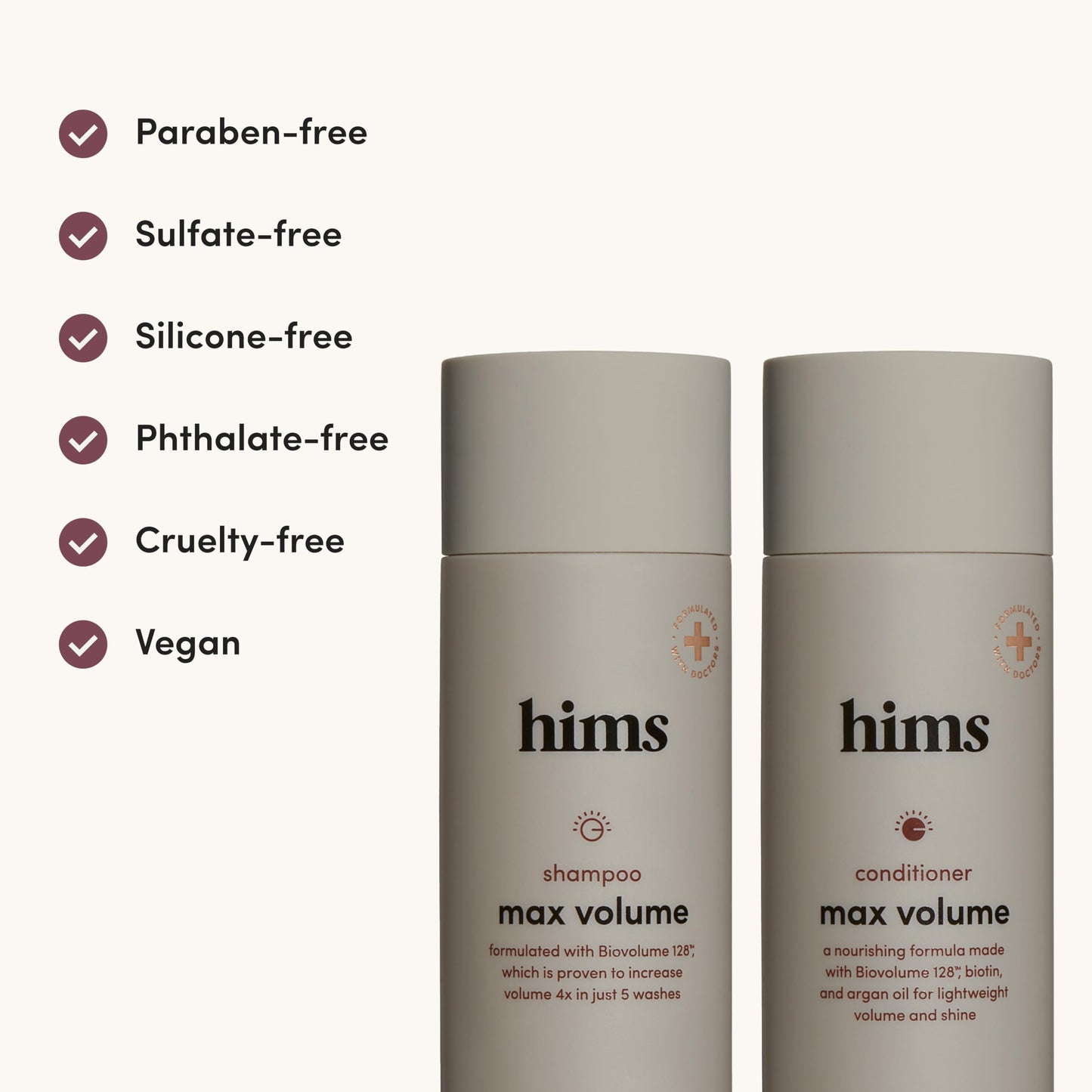 hims Max Volume Shampoo & Conditioner Set - Biovolume 128, Biotin, & Argan Oil - Root Lift & Moisturizing for Fine Hair - Sulfate-Free, Paraben-Free