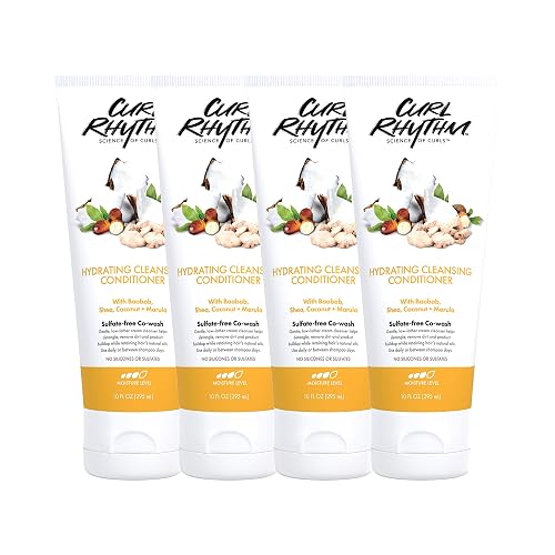 Curl Rhythm Hydrating Cleanser Conditioner - Co-wash with Shea, Marula, and Coconut - Curly Hair Conditioner - Removes Dirt and Buildup - 4 pc
