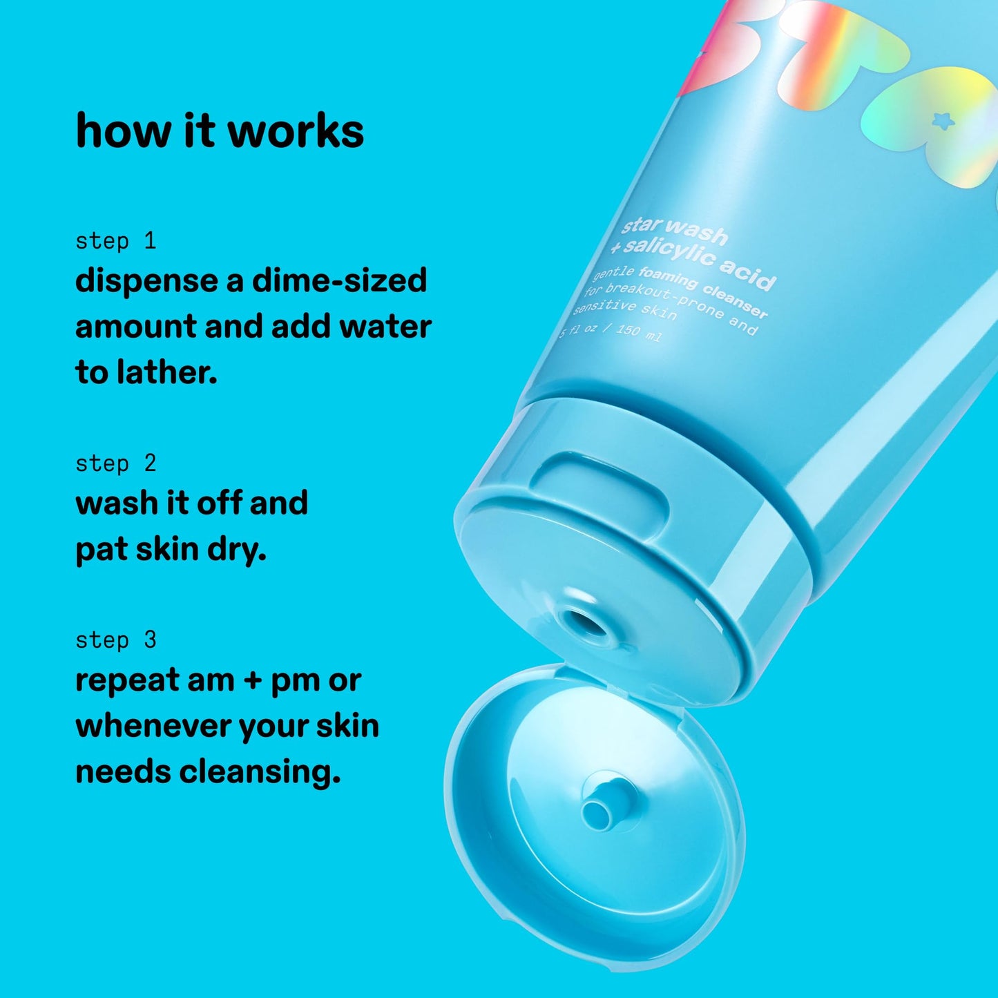 Starface Star Wash + Salicylic Acid, Foaming Facial Cleanser, Made for Breakout-Prone and Sensitive Skin, Minimize Breakouts and Unclog Pores