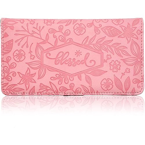 Juvale Floral Checkbook Cover for Women - Card Holder Wallet for Checks & Credit Cards, RFID Blocking (Pink) - Check Book Covers for Women