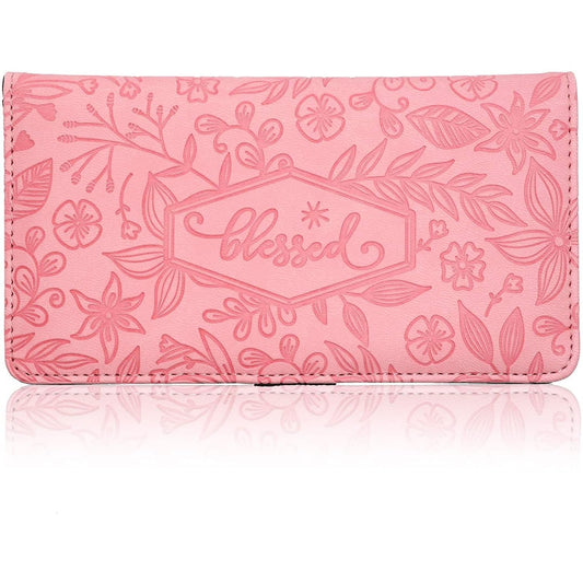 Juvale Floral Checkbook Cover for Women - Card Holder Wallet for Checks & Credit Cards, RFID Blocking (Pink) - Check Book Covers for Women