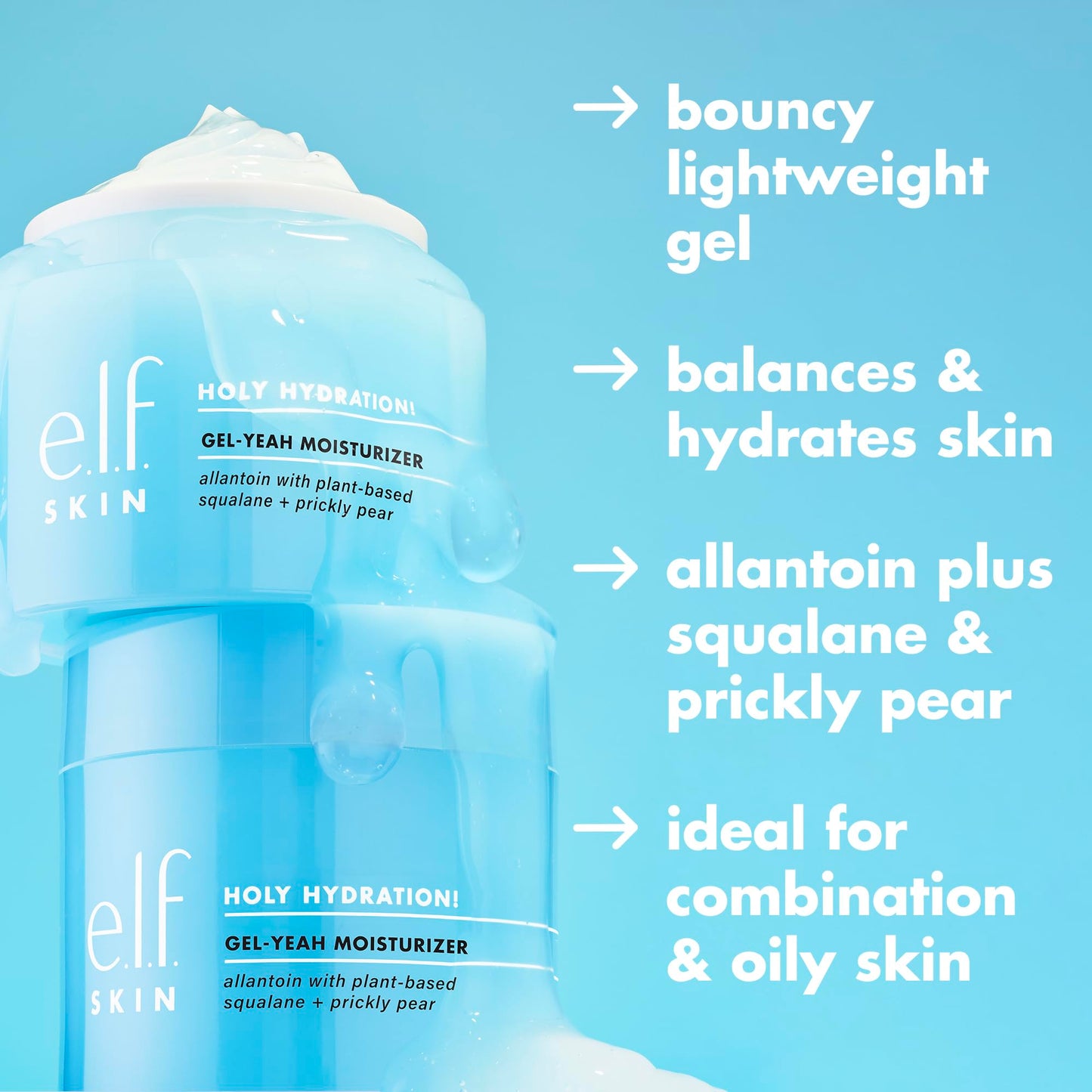 e.l.f. SKIN Holy Hydration! Gel-Yeah Moisturizer, Lightweight Moisturizer For Plump, Hydrated Skin, Infused With Squalane, Vegan & Cruelty-free