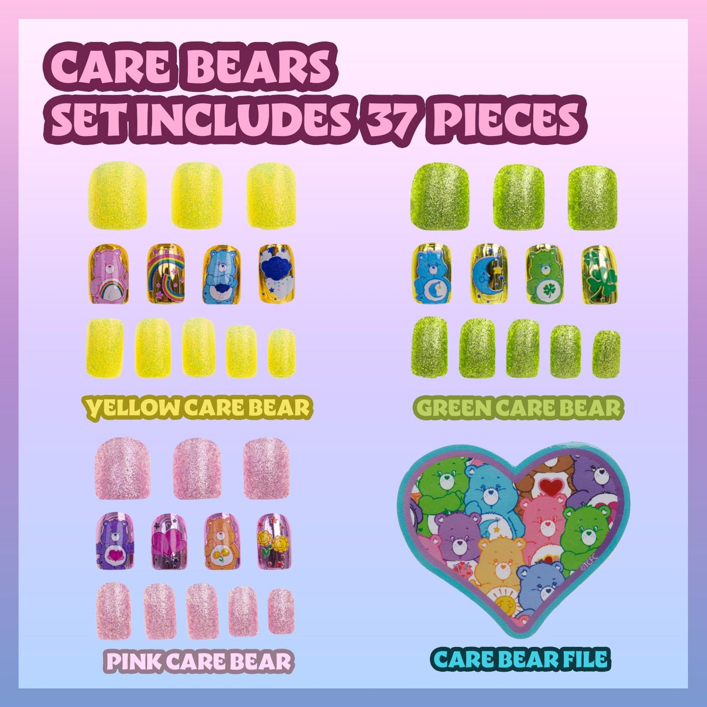 Care Bears 36 pcs Press on Nails for Kids | Pre-Glued & Fake Nails with Nail File for Girls | Birthday Gifts for Ages 6+ by Townley Girl Beauty & Personal Care Townley Girl
