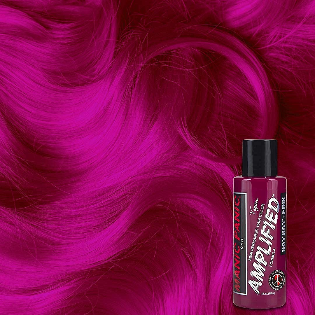 MANIC PANIC Hot Hot Pink Amplified Semi-Permanent Hair Dye - Medium Pink Color - Glows in Blacklight - Vegan, PPD & Ammonia Free