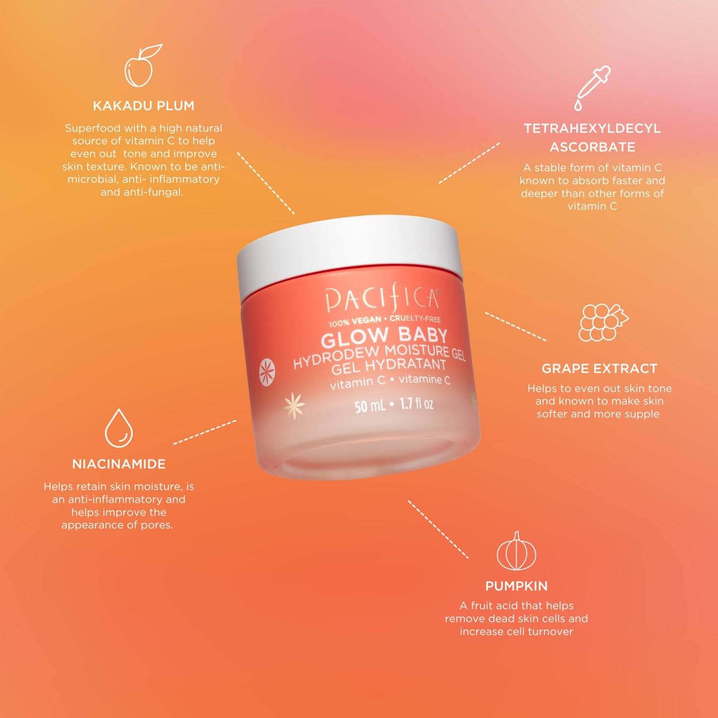 Pacifica Glow Baby Hydrodew Gel Moisturizer - Vitamin C & Niacinamide Dewy Face Gel for Glowing Skin, Lightweight Oil-Free Daily Moisturizer