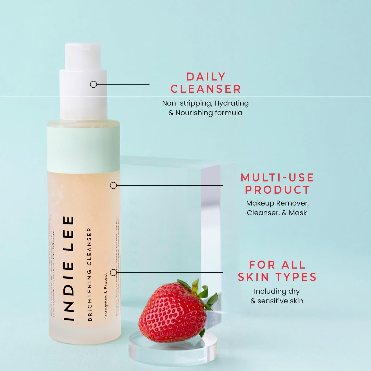 Indie Lee Brightening Facial Cleanser - Daily Hydrating Cleanser, Makeup Remover & Exfoliating Face Mask to Brighten, Firm & Protect Dry Skin - Clean