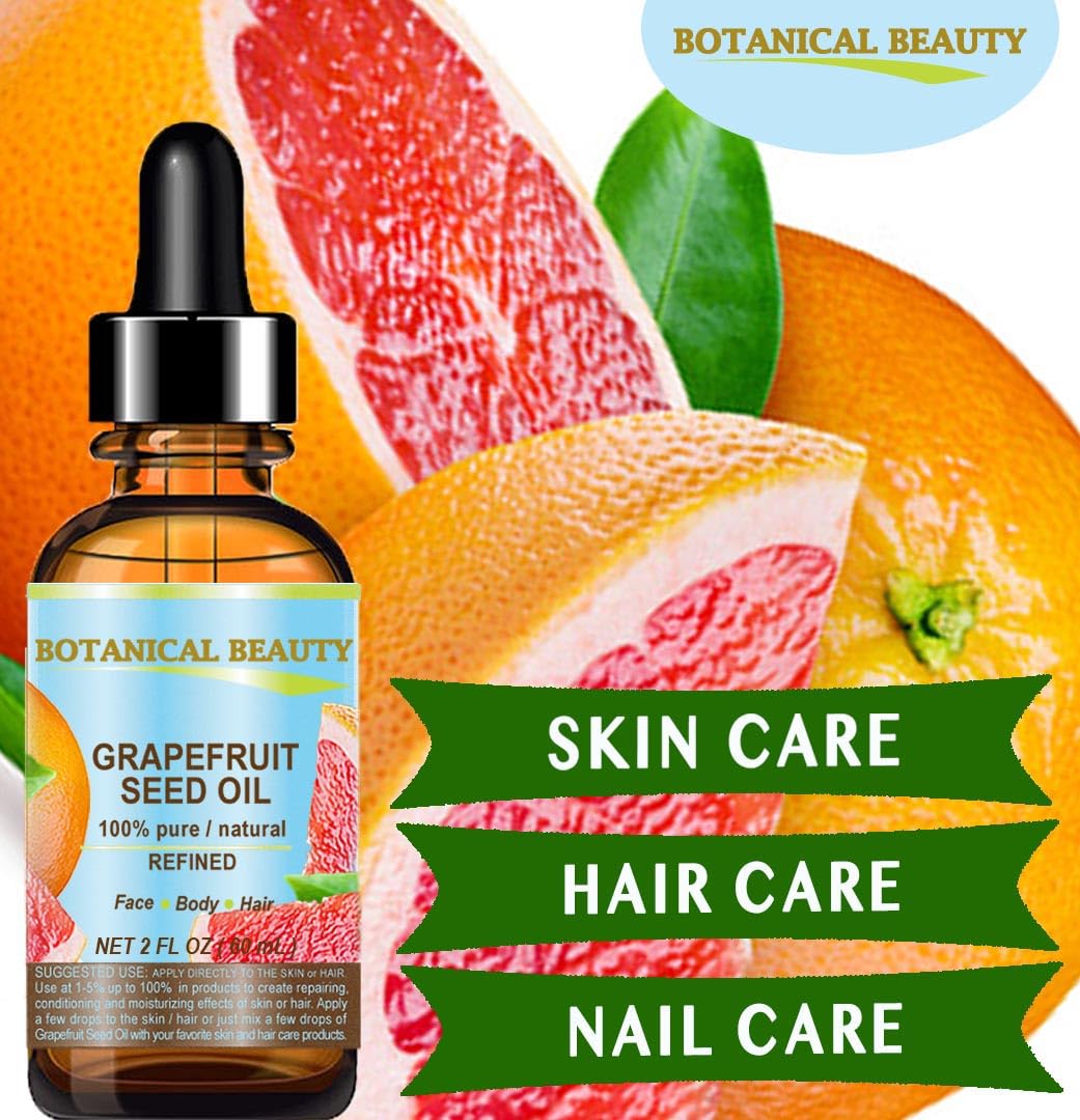 Botanical Beauty GRAPEFRUIT SEED OIL. 100% Pure Natural Undiluted Refined Cold Pressed Carrier Oil (NOT ESSENTIAL OIL) 4 Fl Oz - 120 ml for Face