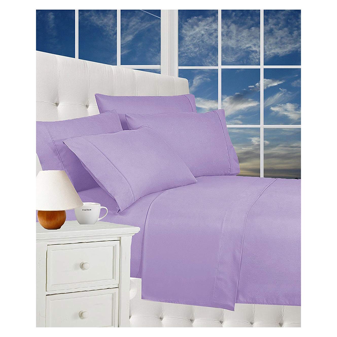 CELINE LINEN Luxurious Bed Sheets Set on Amazon 1800 Premier Hotel Quality Wrinkle Free 4-Piece Sheet Set with Deep Pockets, Queen Lilac