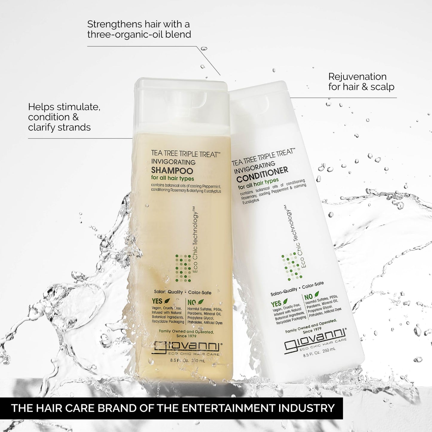 GIOVANNI Tea Tree Triple Treat Invigorating Shampoo & Conditioner Set - Cooling Peppermint, Eucalyptus, Rosemary, Helps Dry, Flaky Scalp, Salon