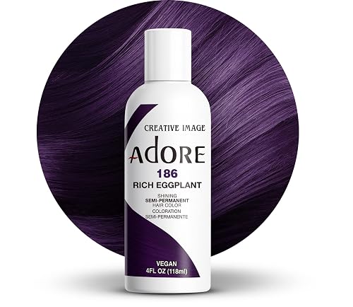 Adore Semi Permanent Hair Color (186 Rich Eggplant) | Vegan & Cruelty-Free Purple Hair Dye | No Ammonia, No Peroxide, No Alcohol | 4 Fl Oz