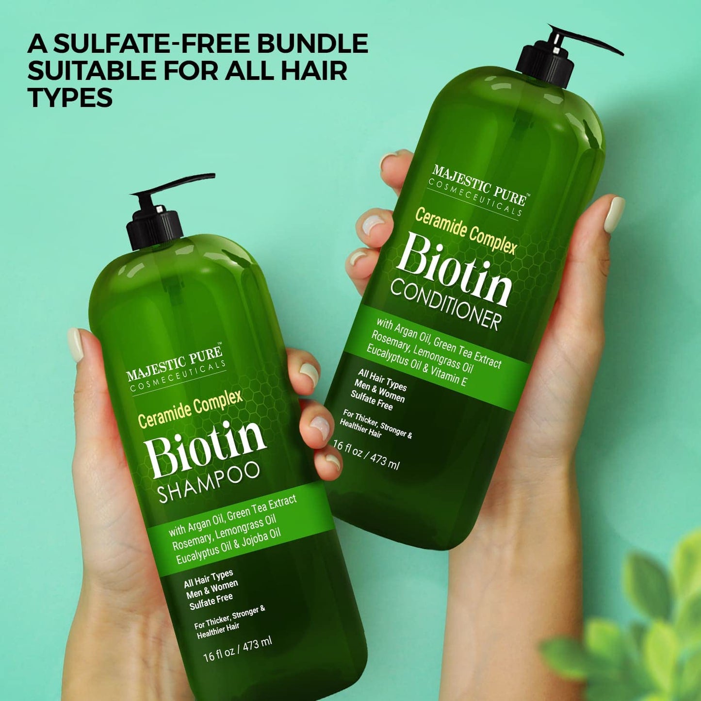 MAJESTIC PURE Biotin Shampoo and Conditioner Set - With Essential Oils & Ceramides - Helps Hair Growth, Thickening, Dry & Colored Hair - Sulfate Free