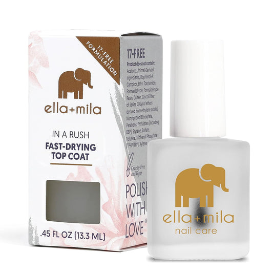 ella+mila In a Rush - Fast Dry Top Coat Nail Polish - Quick Dry Clear Nail Polish with High Gloss Shine - Long Lasting Top Coat - No UV Light Needed