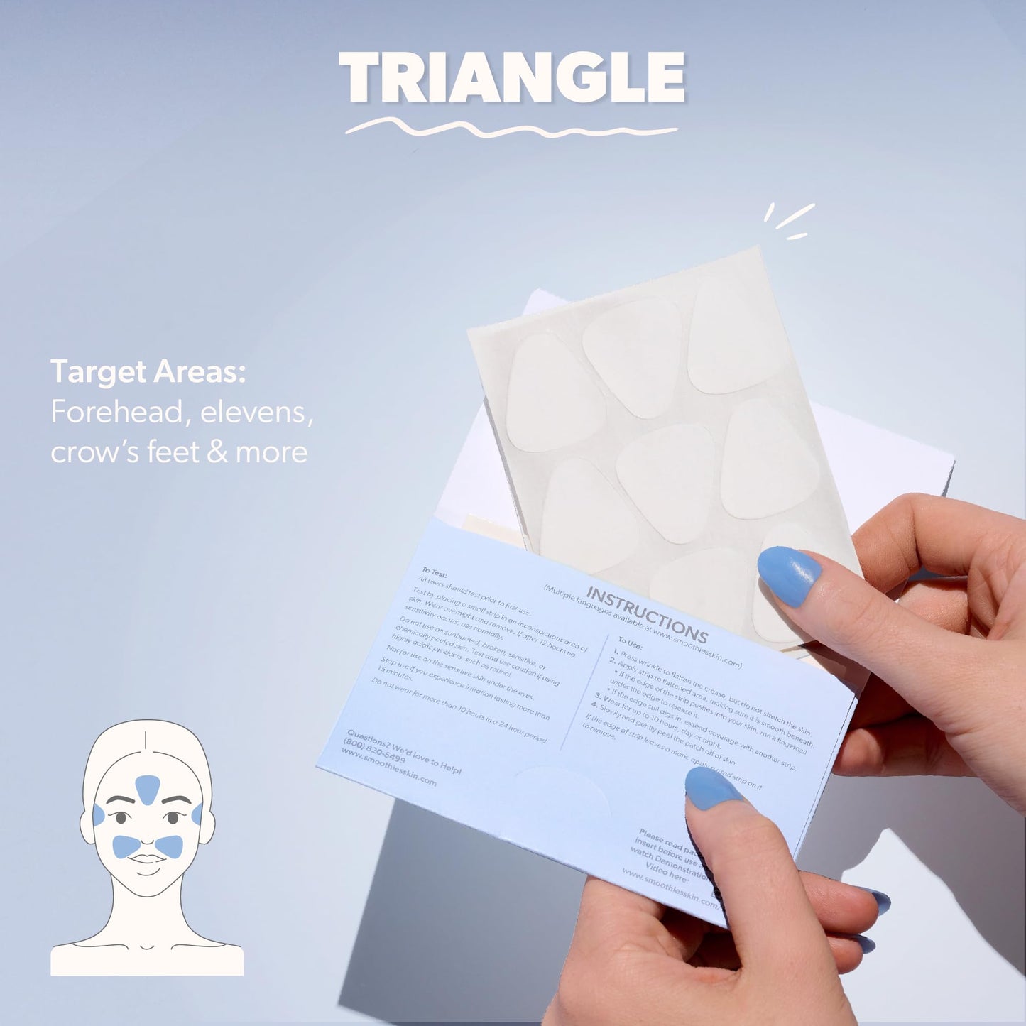 Smoothies Triangle Wrinkle Patches – 144 Overnight Facial Adhesives for Crows Feet, Elevens & More, Face Tape Made in USA